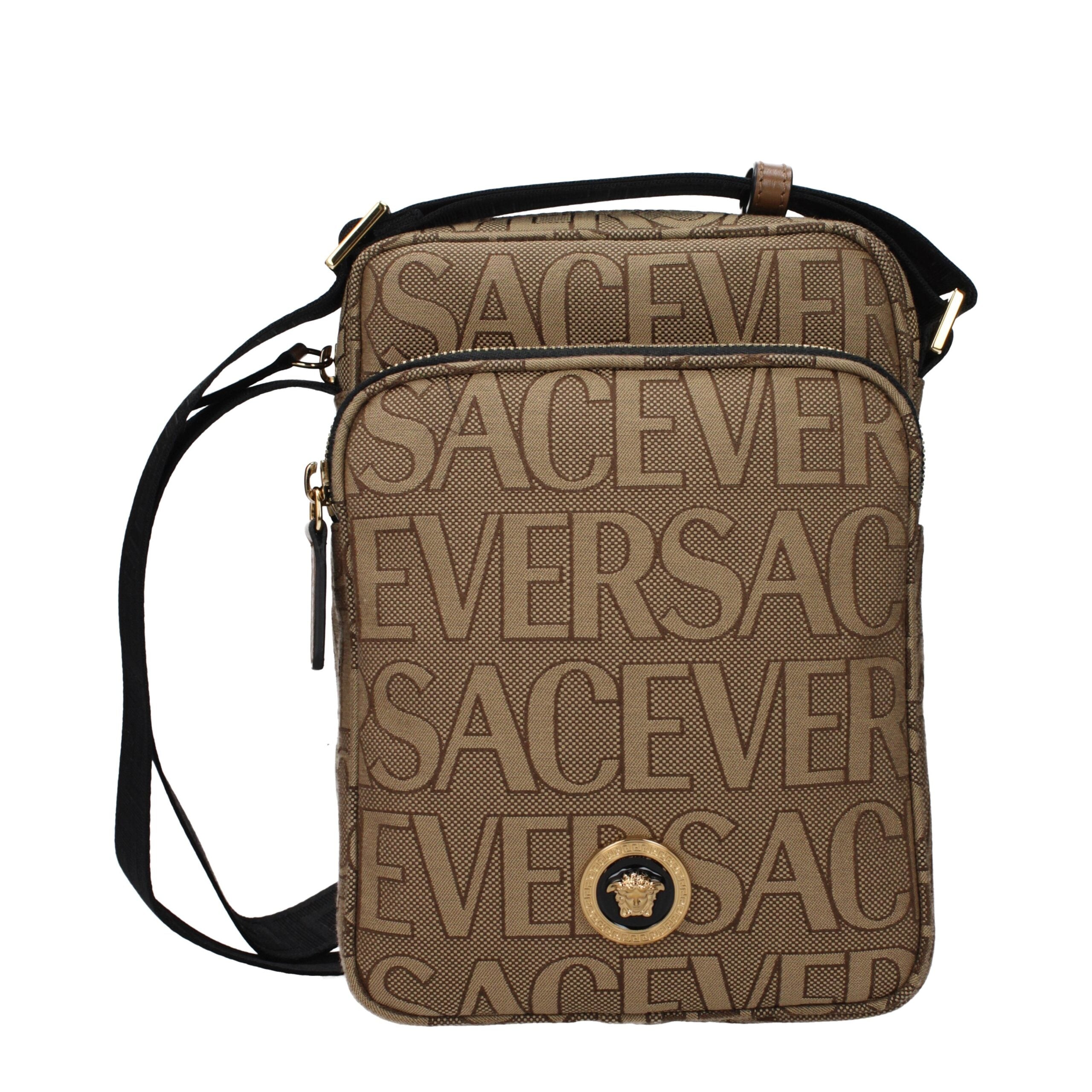 Versace Beige Tyg Axelväska med Logotyp