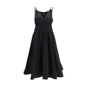 Pinko Black Shirred V-Neck Cotton Dress