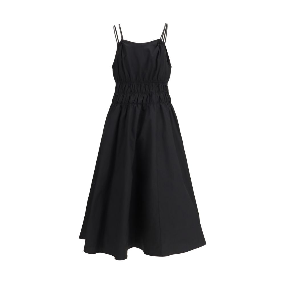 Pinko Black Shirred V-Neck Cotton Dress