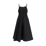 Pinko Black Shirred V-Neck Cotton Dress