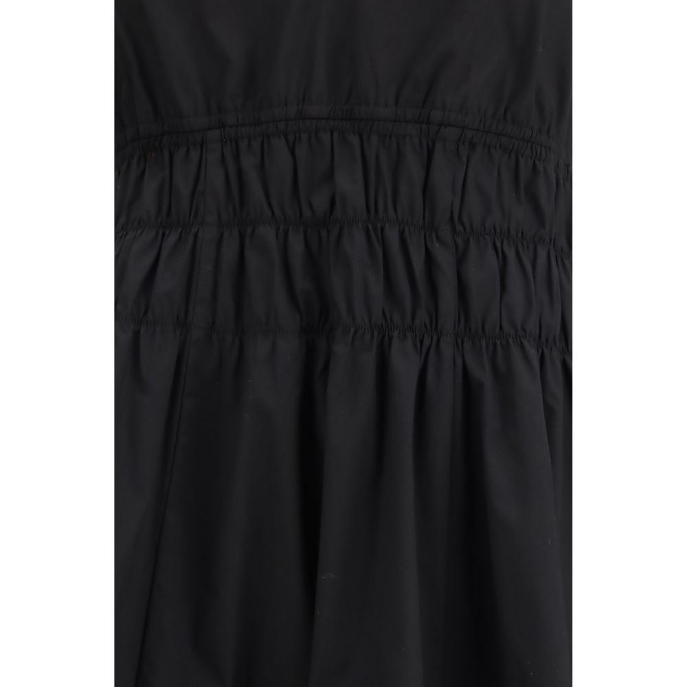 Pinko Black Shirred V-Neck Cotton Dress