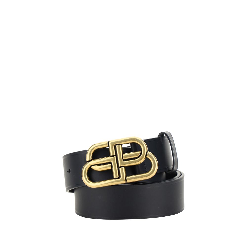 Balenciaga Black Calf Leather Logo Buckle Belt