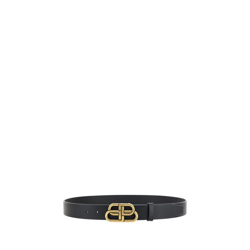 Balenciaga Black Calf Leather Logo Buckle Belt