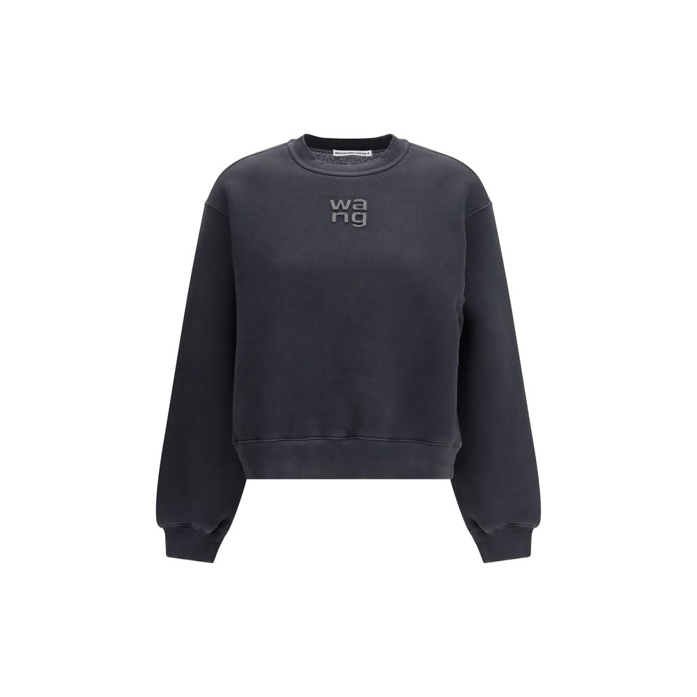 Alexander Wang Black Cotton Crystal Hotfix Logo Sweatshirt