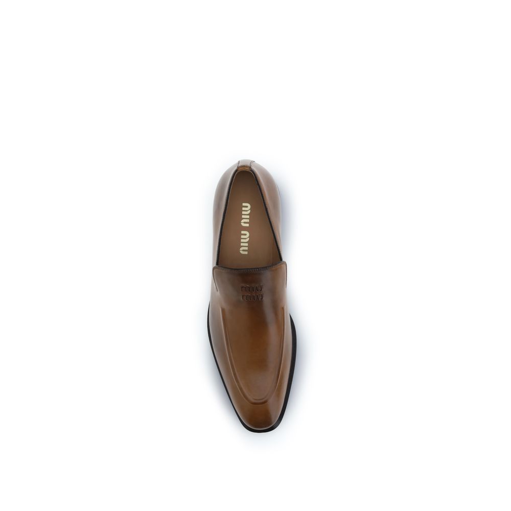 Miu Miu Brown Calf Leather Loafers