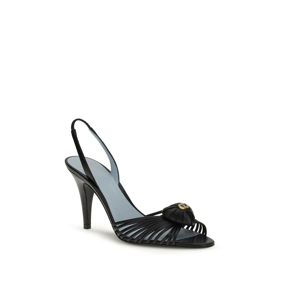 Valentino Garavani Black Calf Leather Stiletto Heel Sandals