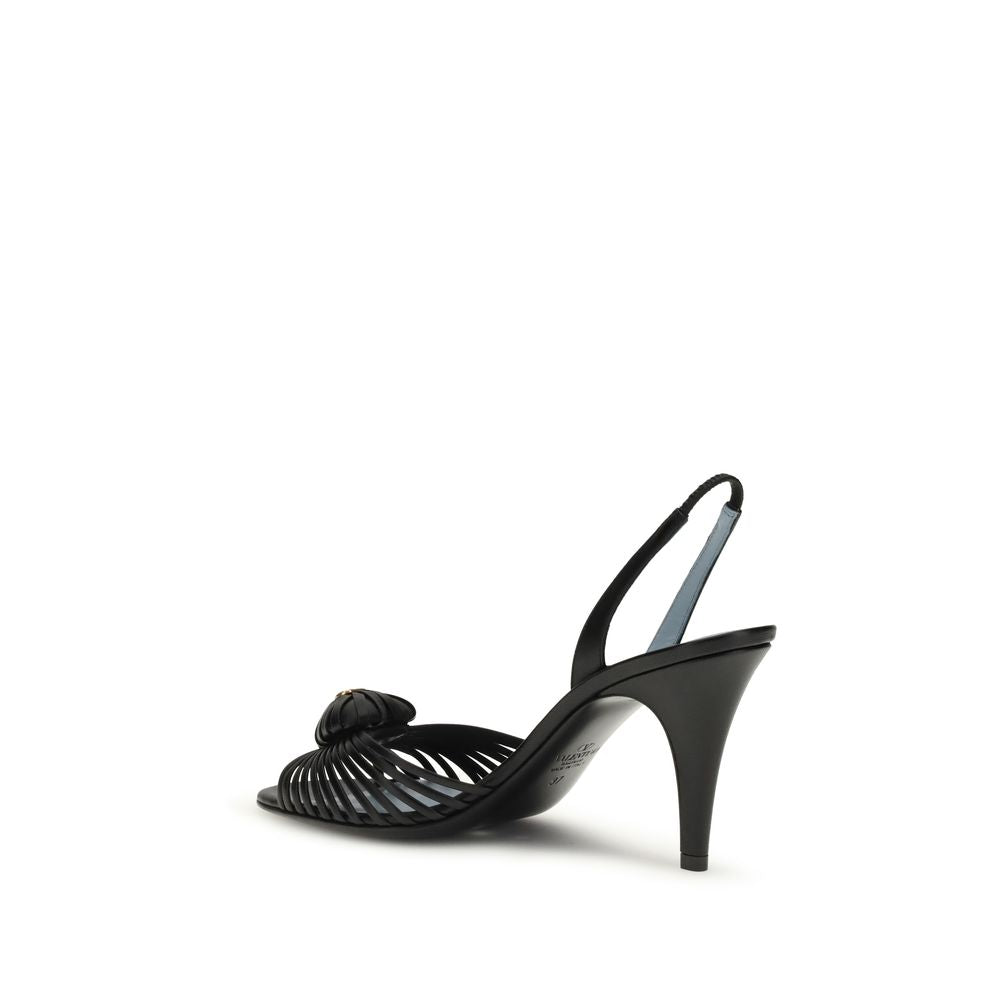 Valentino Garavani Black Calf Leather Stiletto Heel Sandals