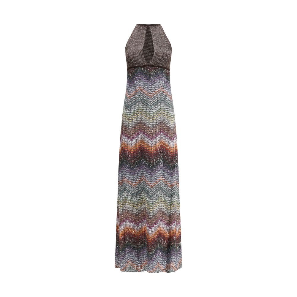 Missoni Multicolor Viscose Long Dress with Greek Zigzag