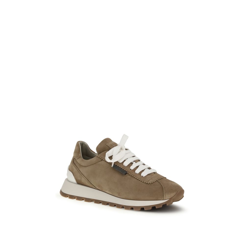 Brunello Cucinelli Beige Calf Leather Platform Sneakers