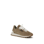 Brunello Cucinelli Beige Calf Leather Platform Sneakers