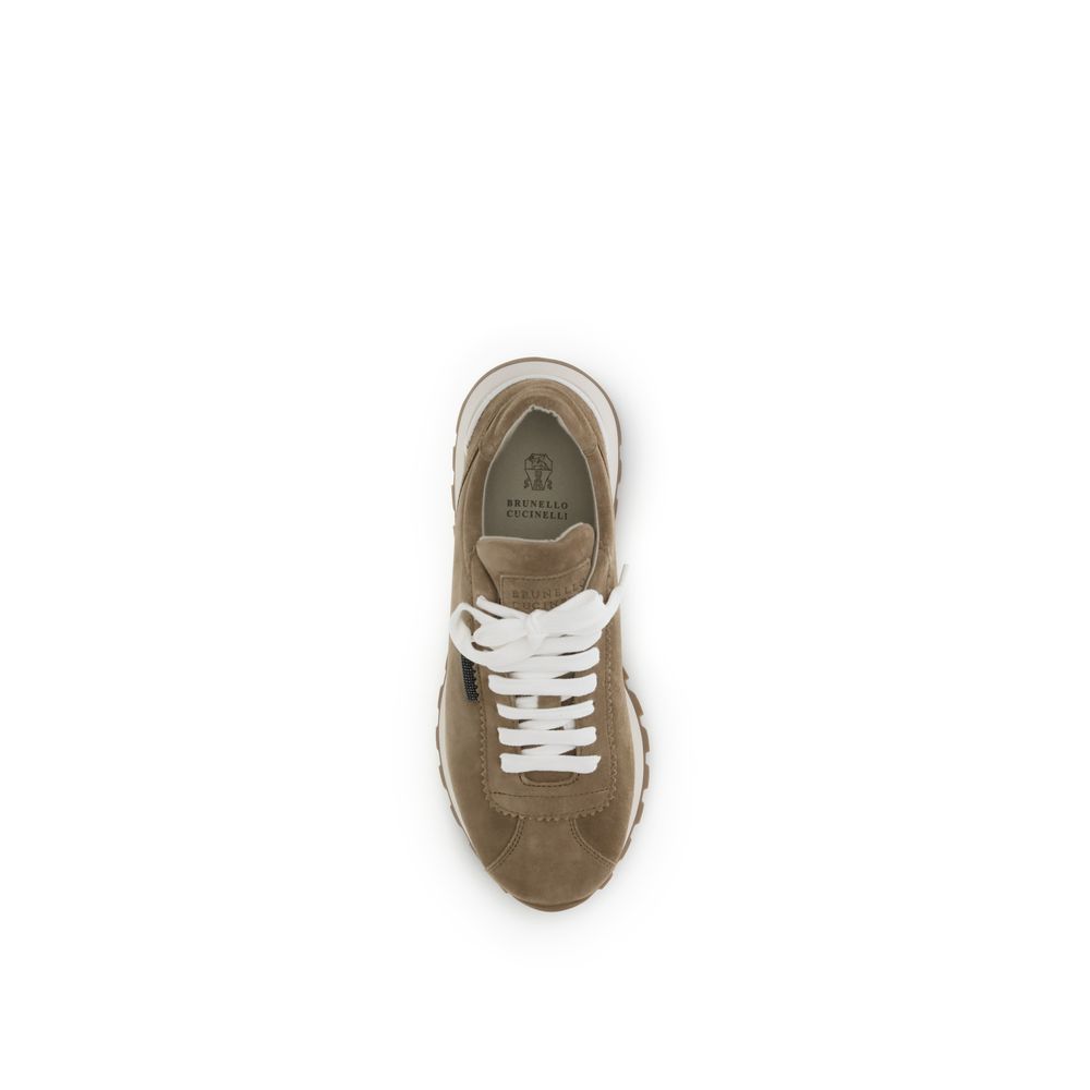 Brunello Cucinelli Beige Calf Leather Platform Sneakers