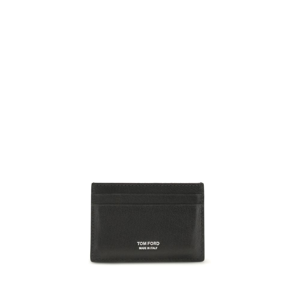 Tom Ford Black Calf Leather Card Holder with Embossed Logo