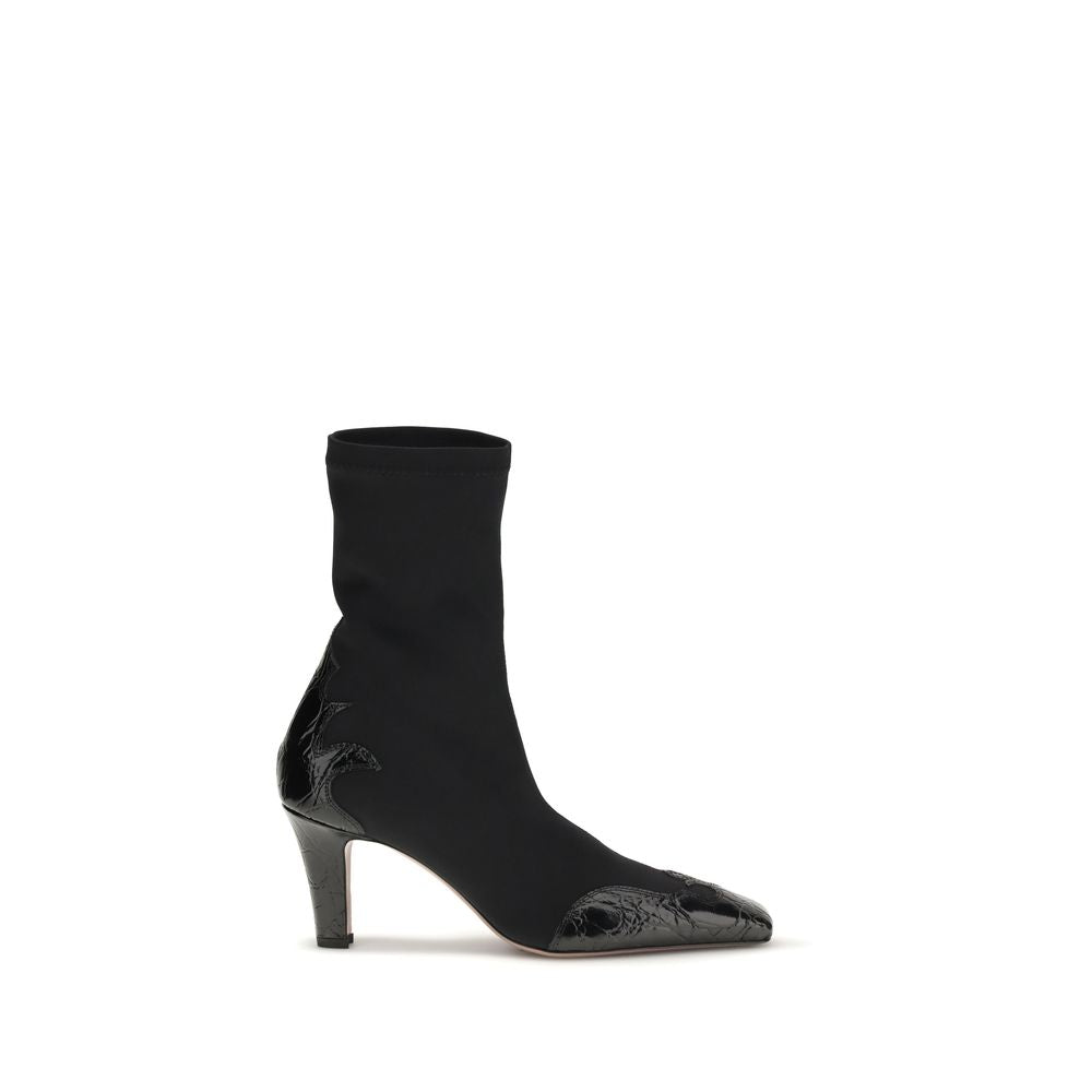 Paris Texas Black Calf Leather Ankle Boots with Crocodile Effect
