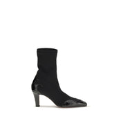 Paris Texas Black Calf Leather Ankle Boots with Crocodile Effect