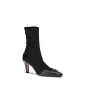 Paris Texas Black Calf Leather Ankle Boots with Crocodile Effect