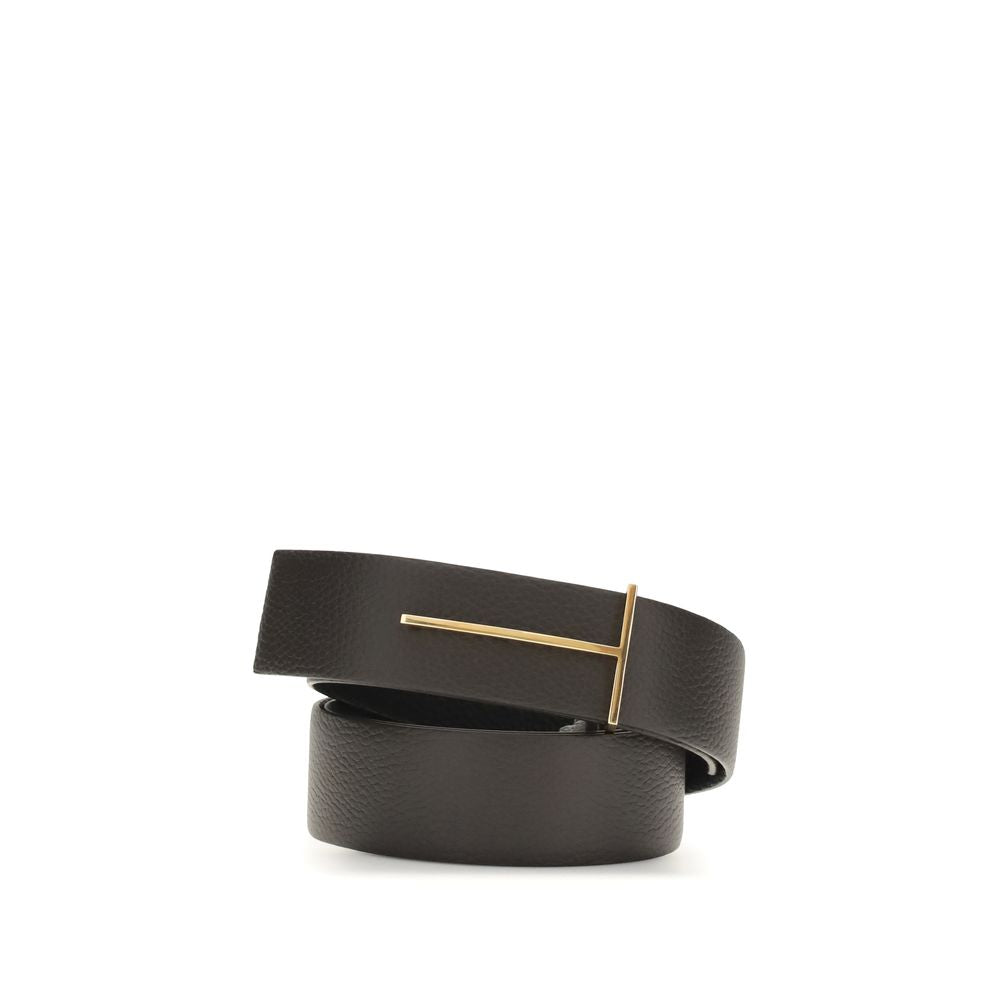 Tom Ford Brown Calf Leather Reversible Belt with T Buckle
