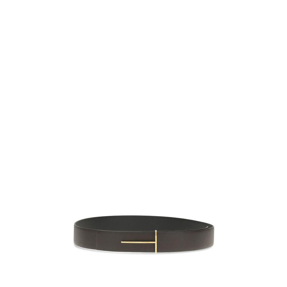 Tom Ford Brown Calf Leather Reversible Belt with T Buckle