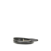 Tom Ford Black Leather Crocodile-Effect Thin Belt