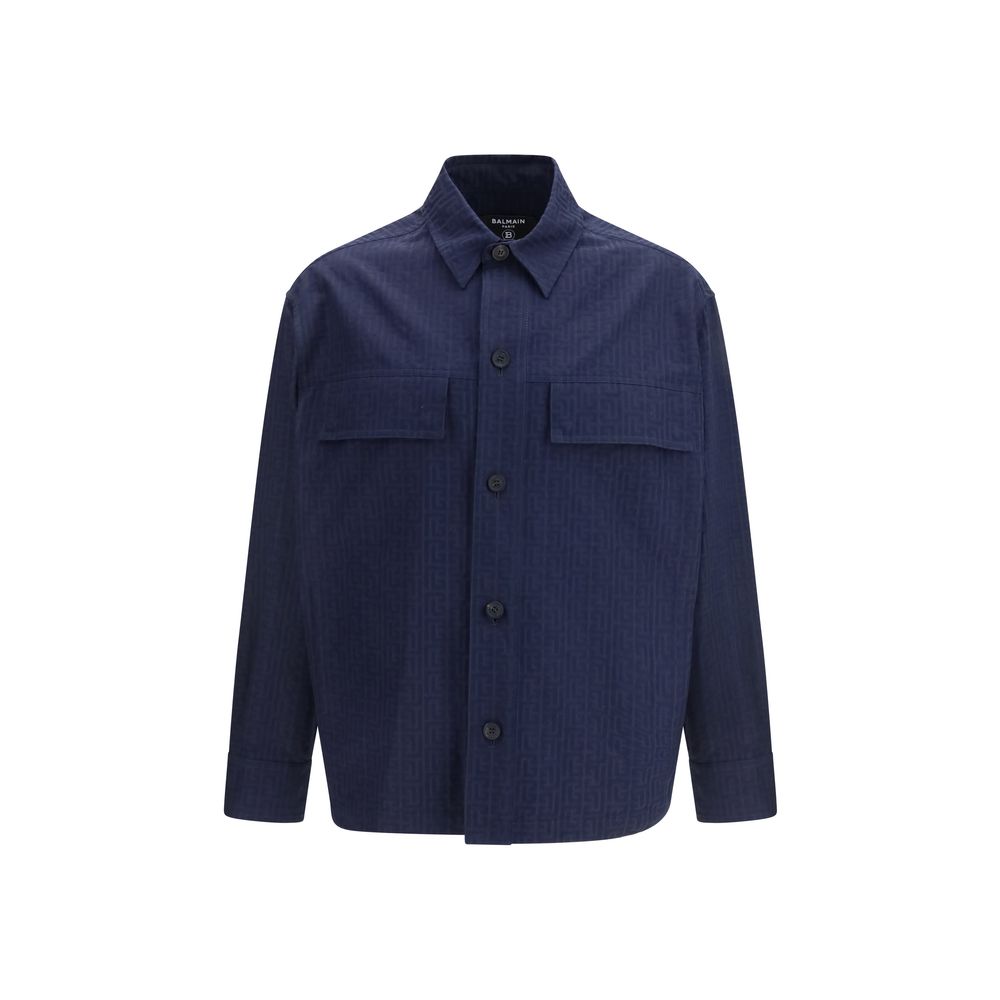 Balmain Blue Cotton Monogram Jacquard Overshirt