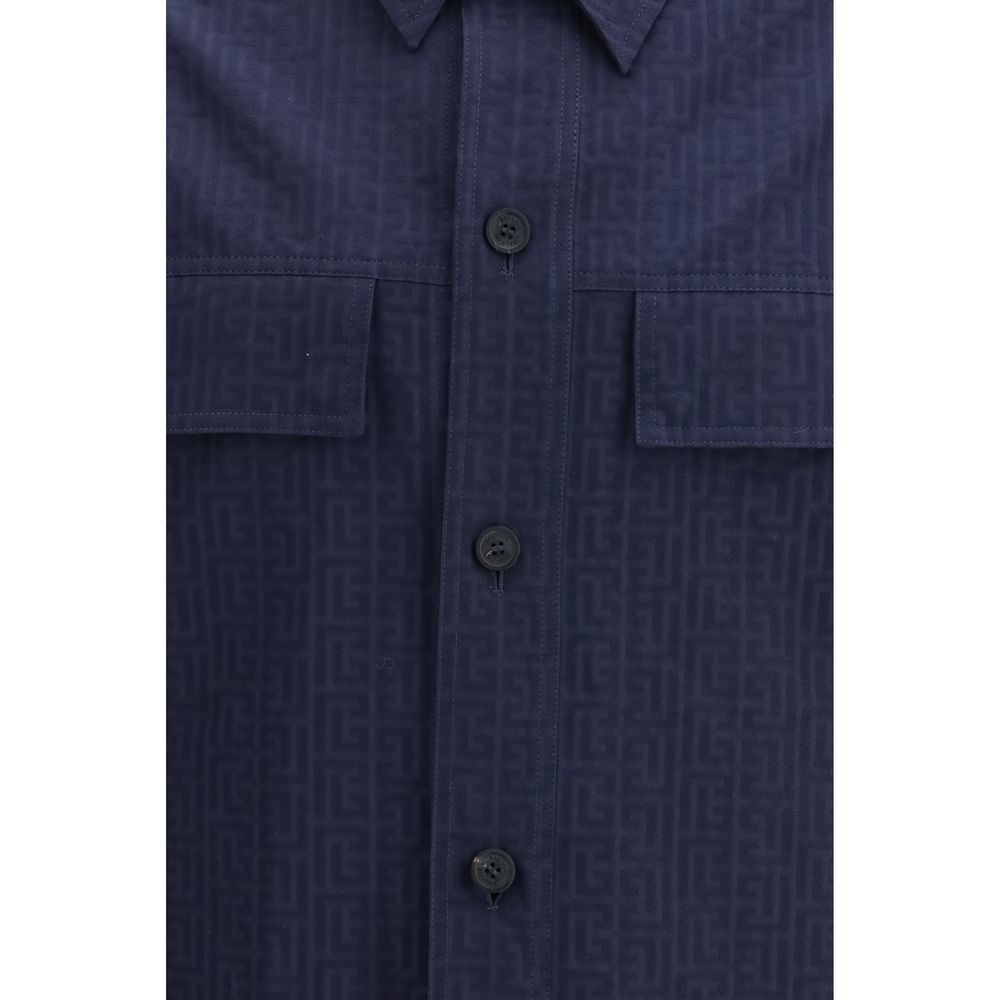 Balmain Blue Cotton Monogram Jacquard Overshirt