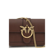 PINKO Brun Love One Shoulder-väska i kalvskinn