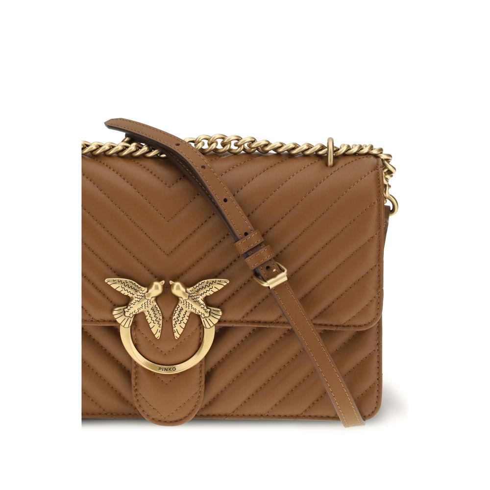 PINKO Brun Love One Klassisk Axelväska i Kalvskinn