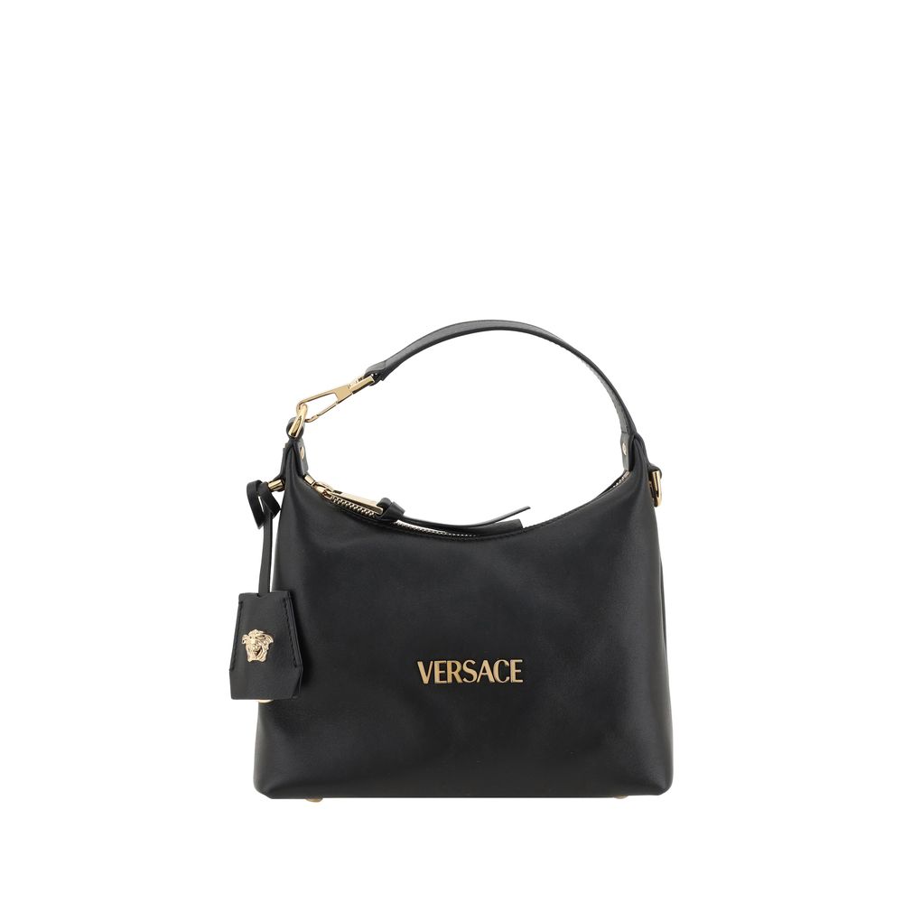 Versace svart hobo-väska i kalvskinn med monogramplakett