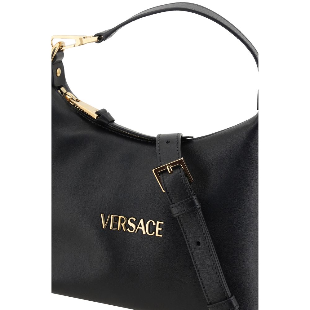 Versace svart hobo-väska i kalvskinn med monogramplakett