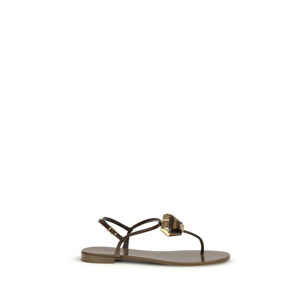 Giuseppe Zanotti Brown Leather Flat Sandals
