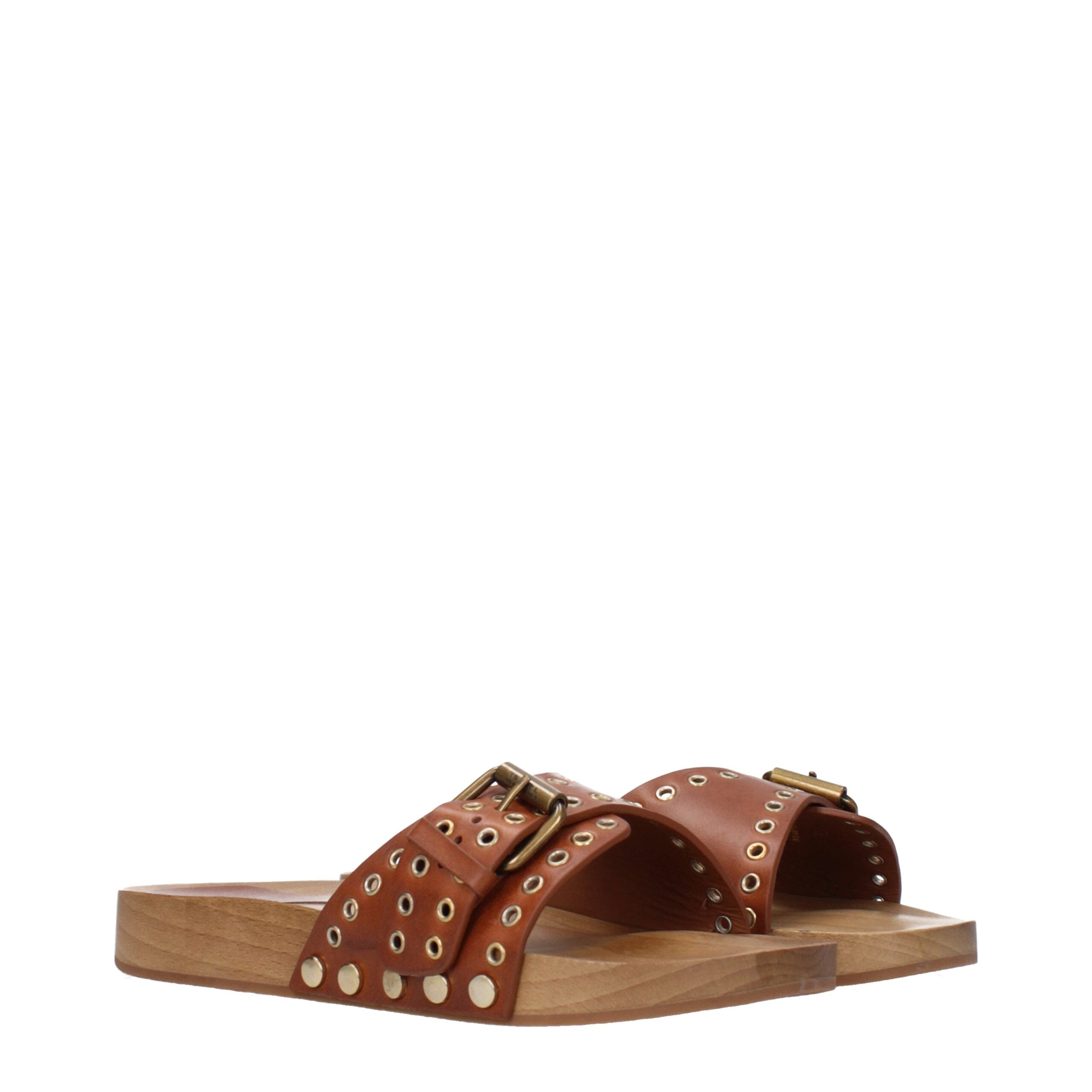 Isabel Marant Brown Leather Buckle Slippers