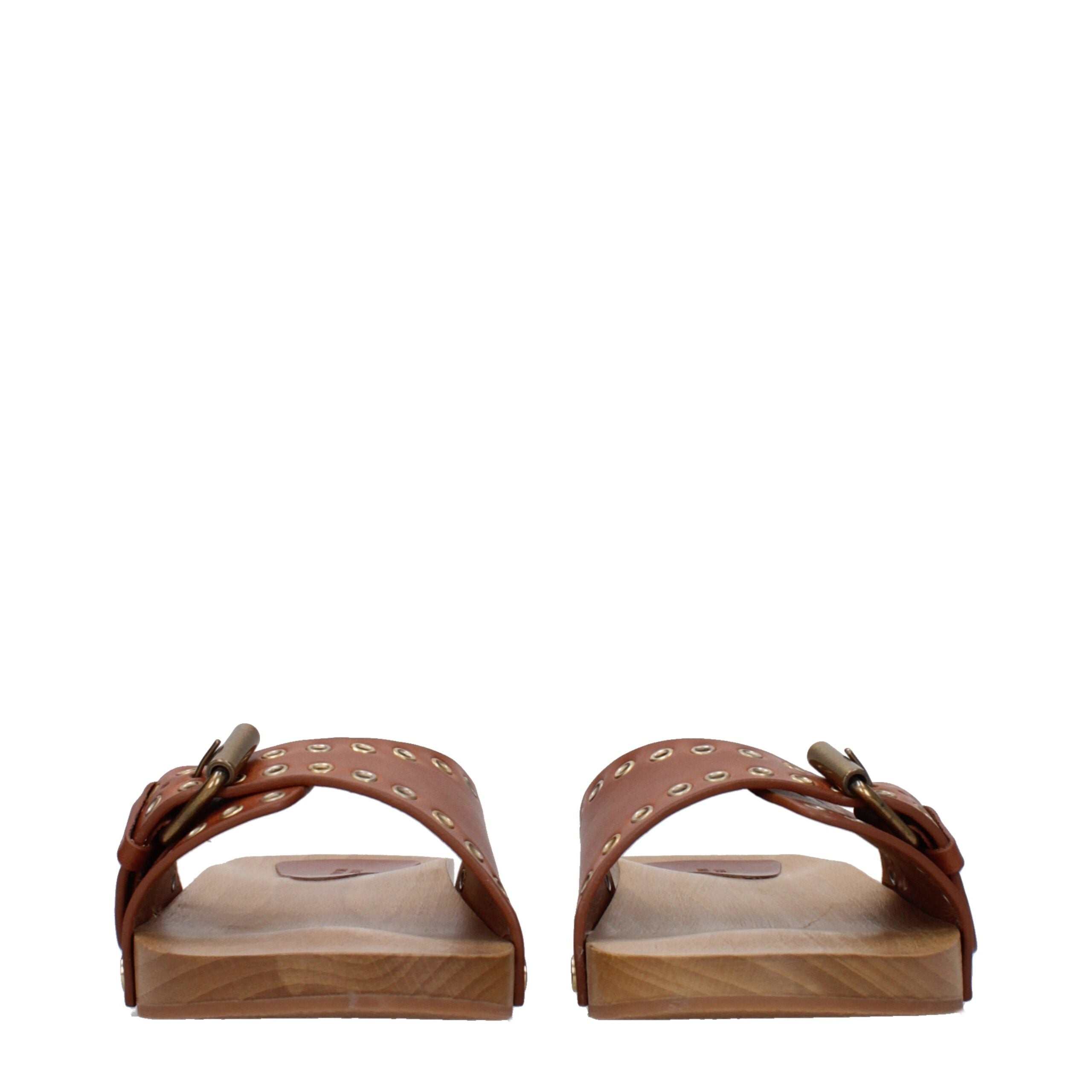 Isabel Marant Brown Leather Buckle Slippers