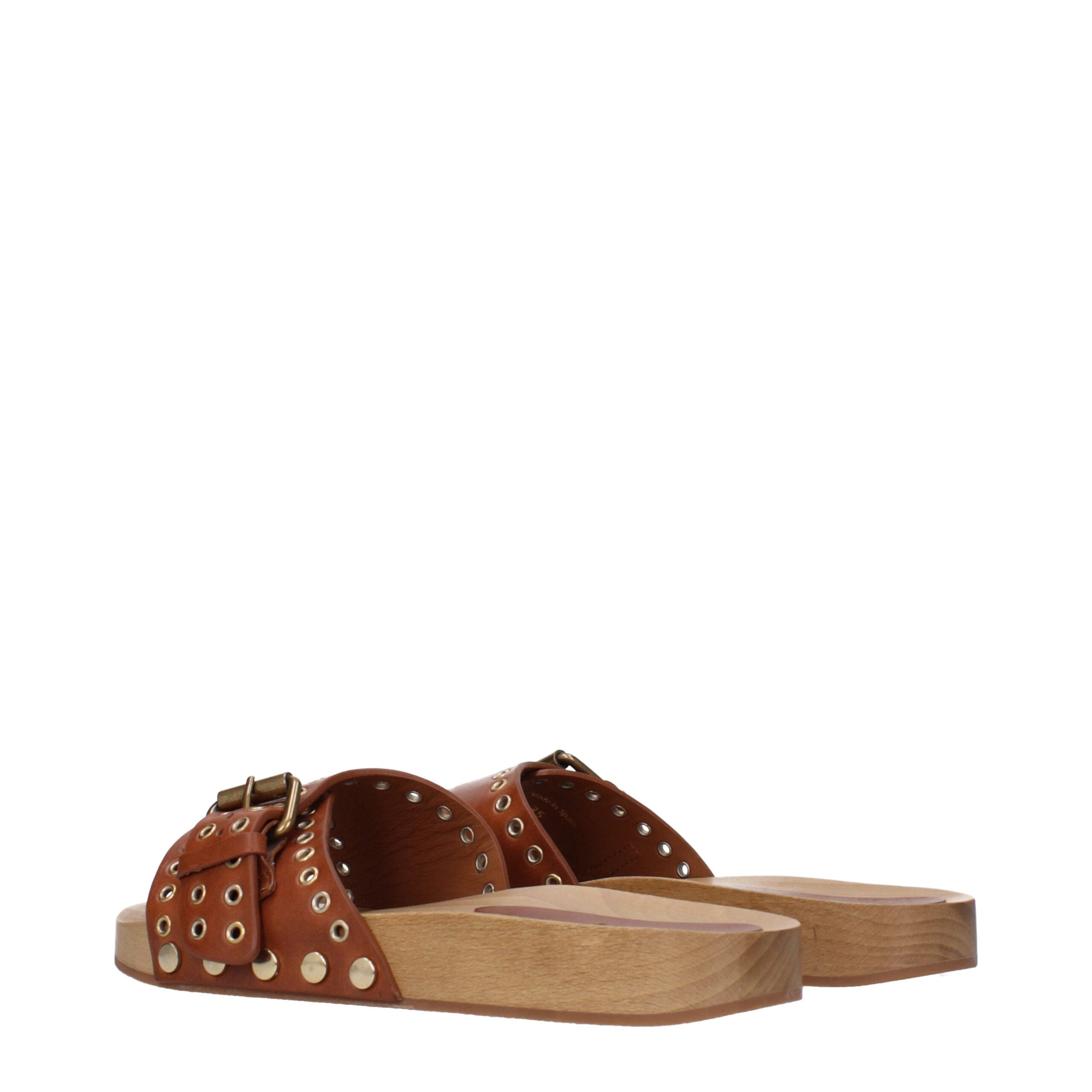 Isabel Marant Brown Leather Buckle Slippers