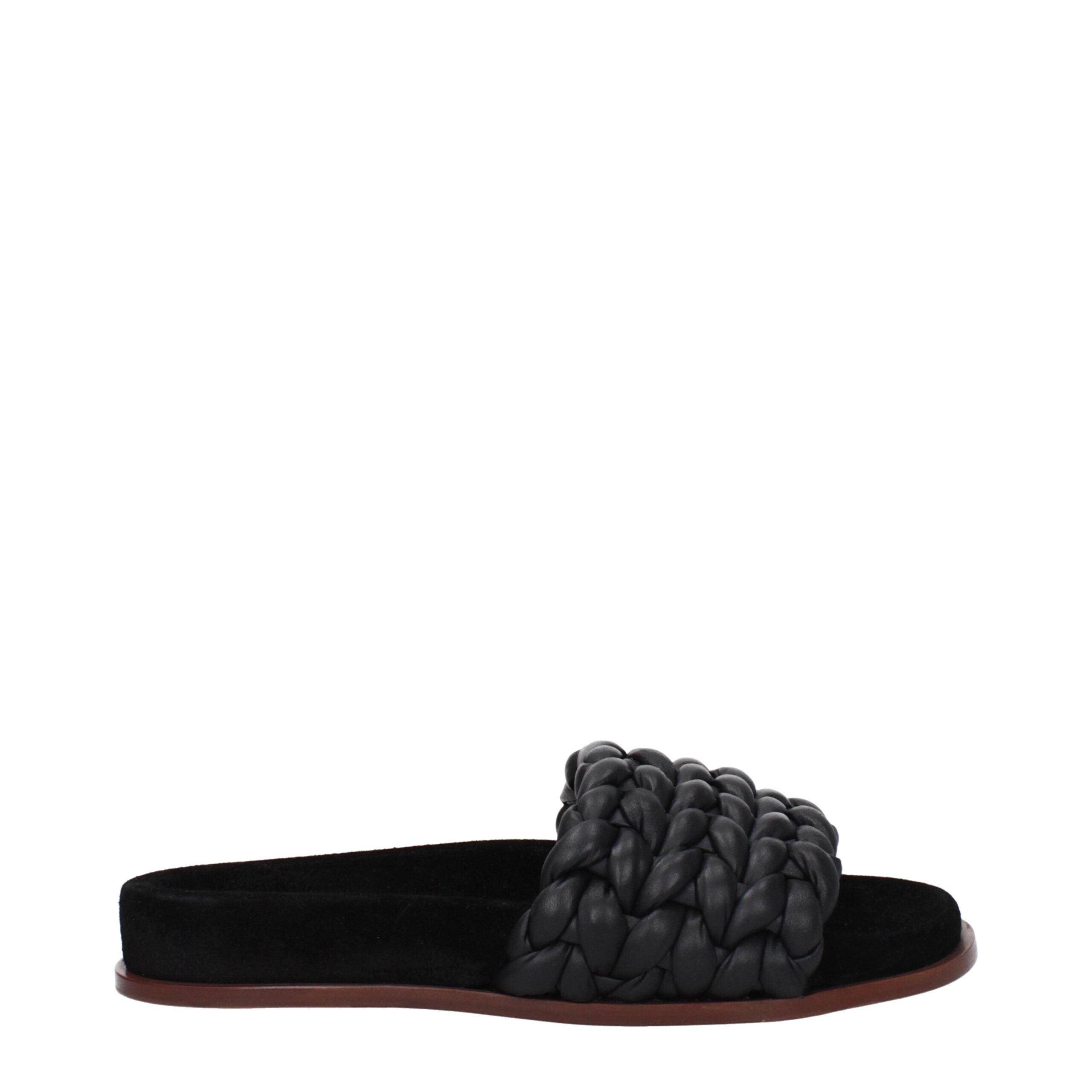 Chloé Black Leather Open-Toe Slippers