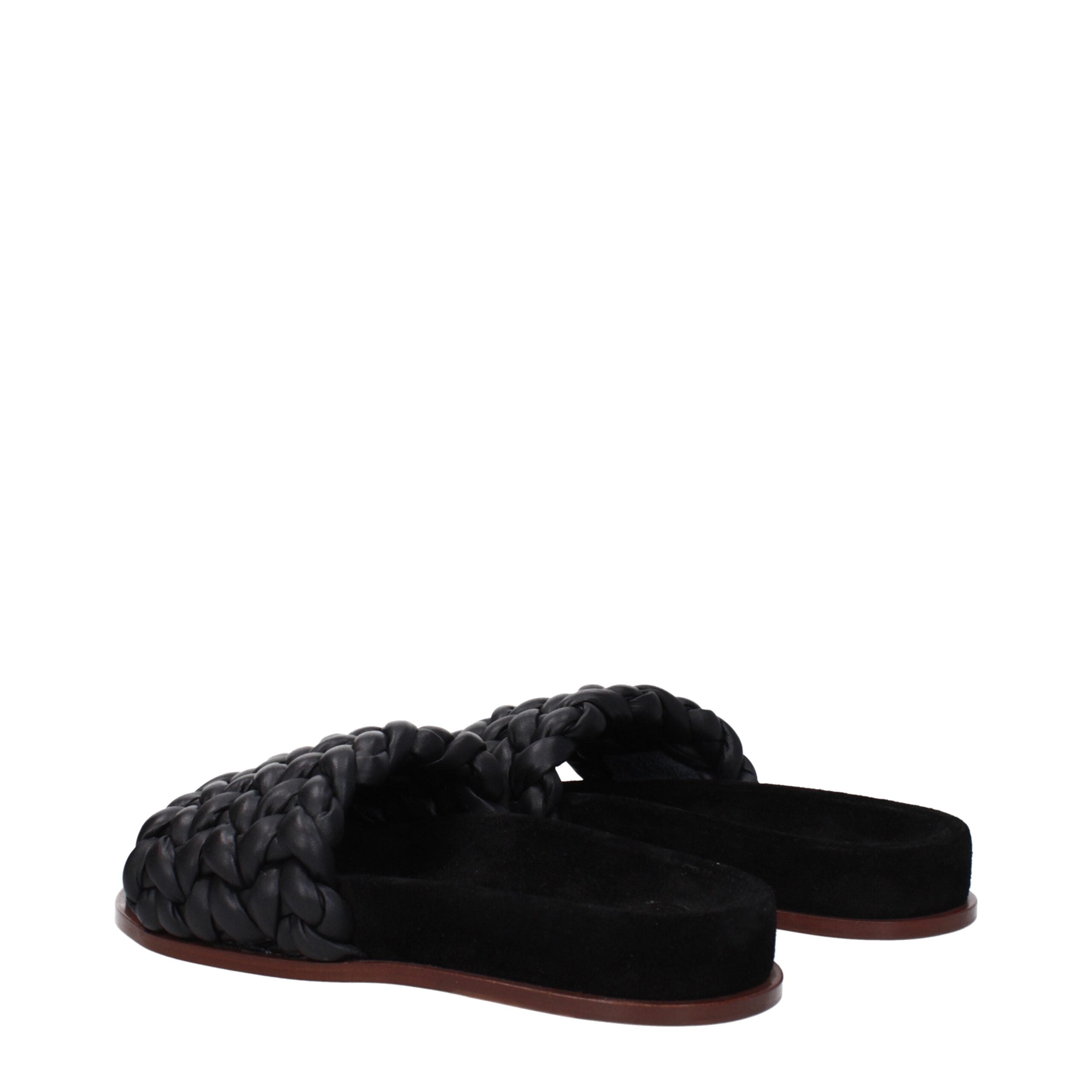 Chloé Black Leather Open-Toe Slippers