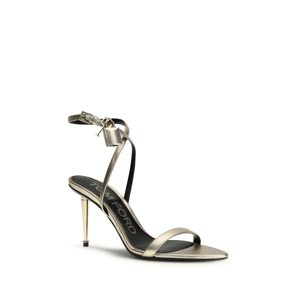 Tom Ford Gold Calf Leather Stiletto Heel Sandals