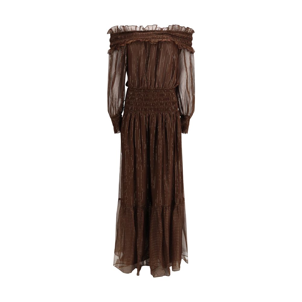 Self-Portrait Brown Silk Maxi Dress