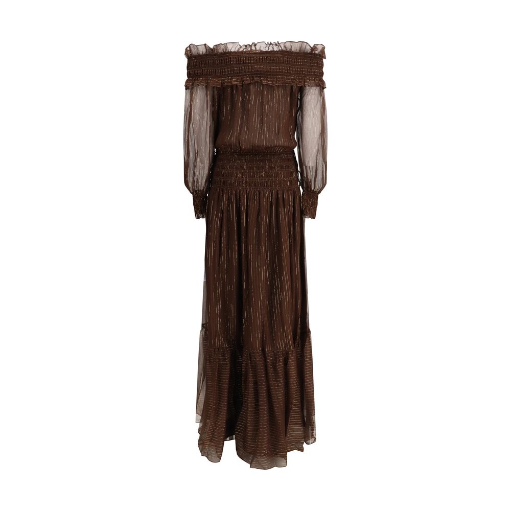 Self-Portrait Brown Silk Maxi Dress
