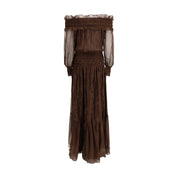 Self-Portrait Brown Silk Maxi Dress