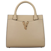 Versace Beige Leather Handbag with Logo Details