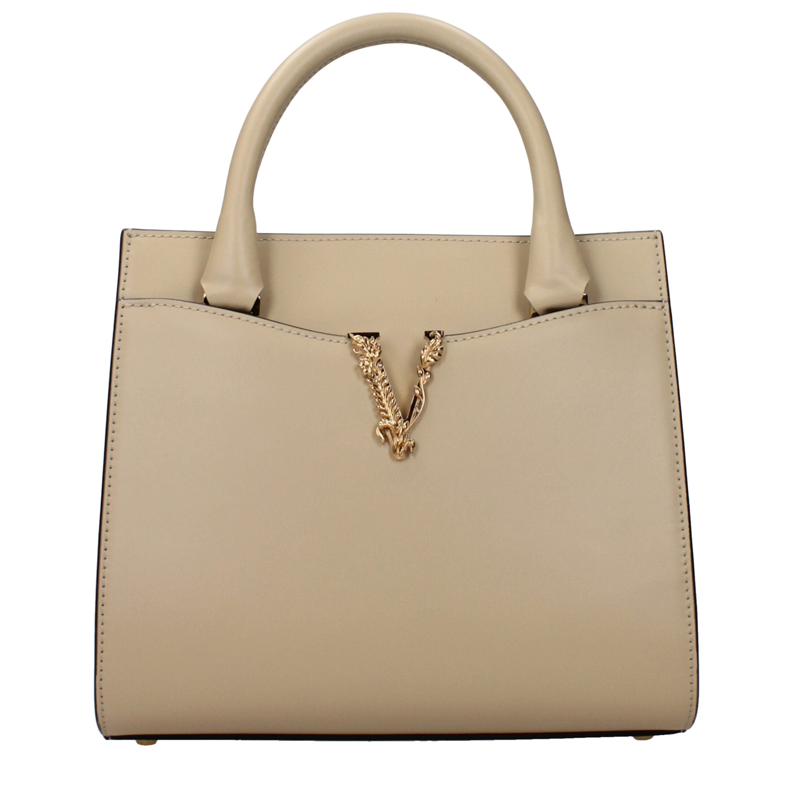 Versace Beige Leather Handbag with Logo Details