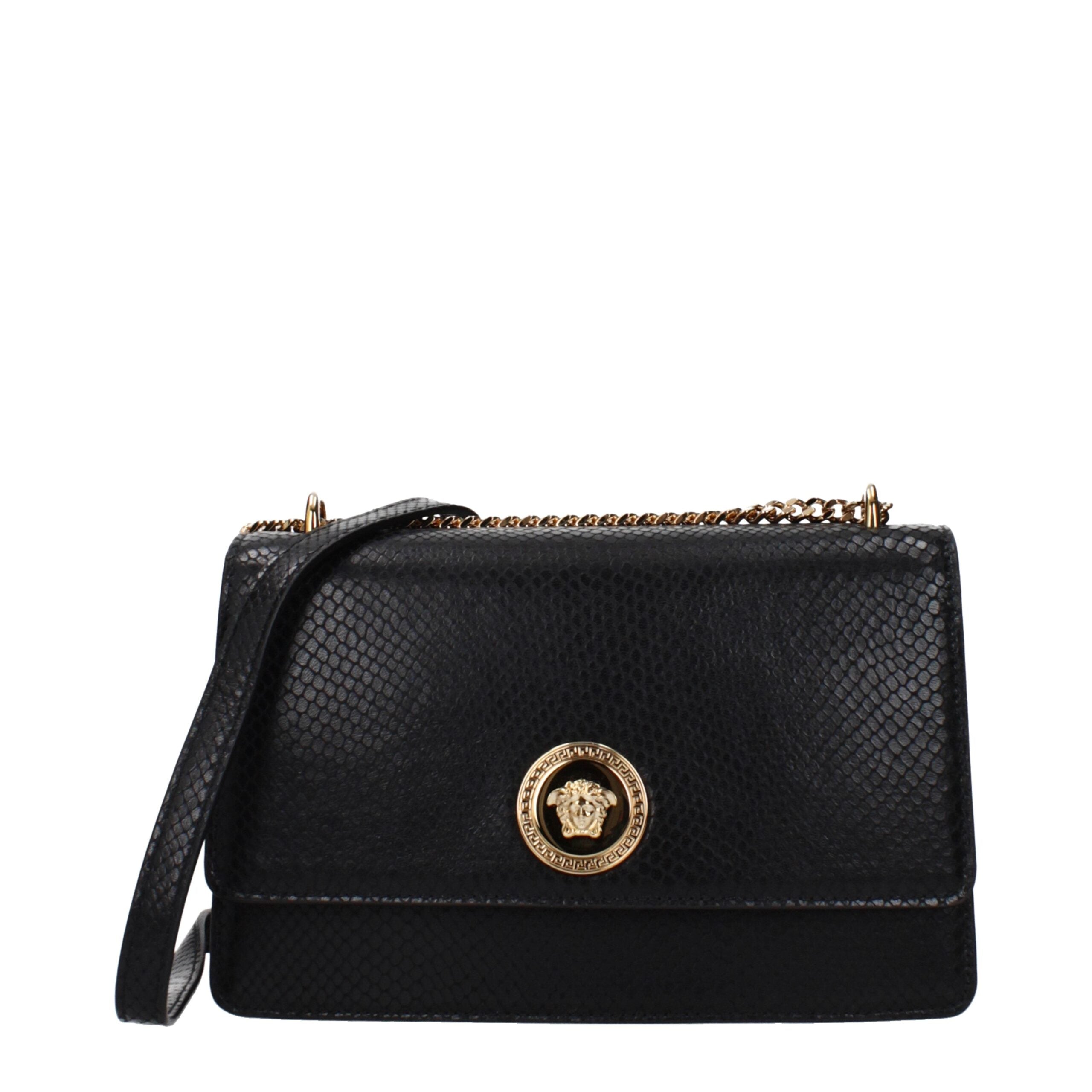 Versace Black Leather Crossbody Bag with Front Detail