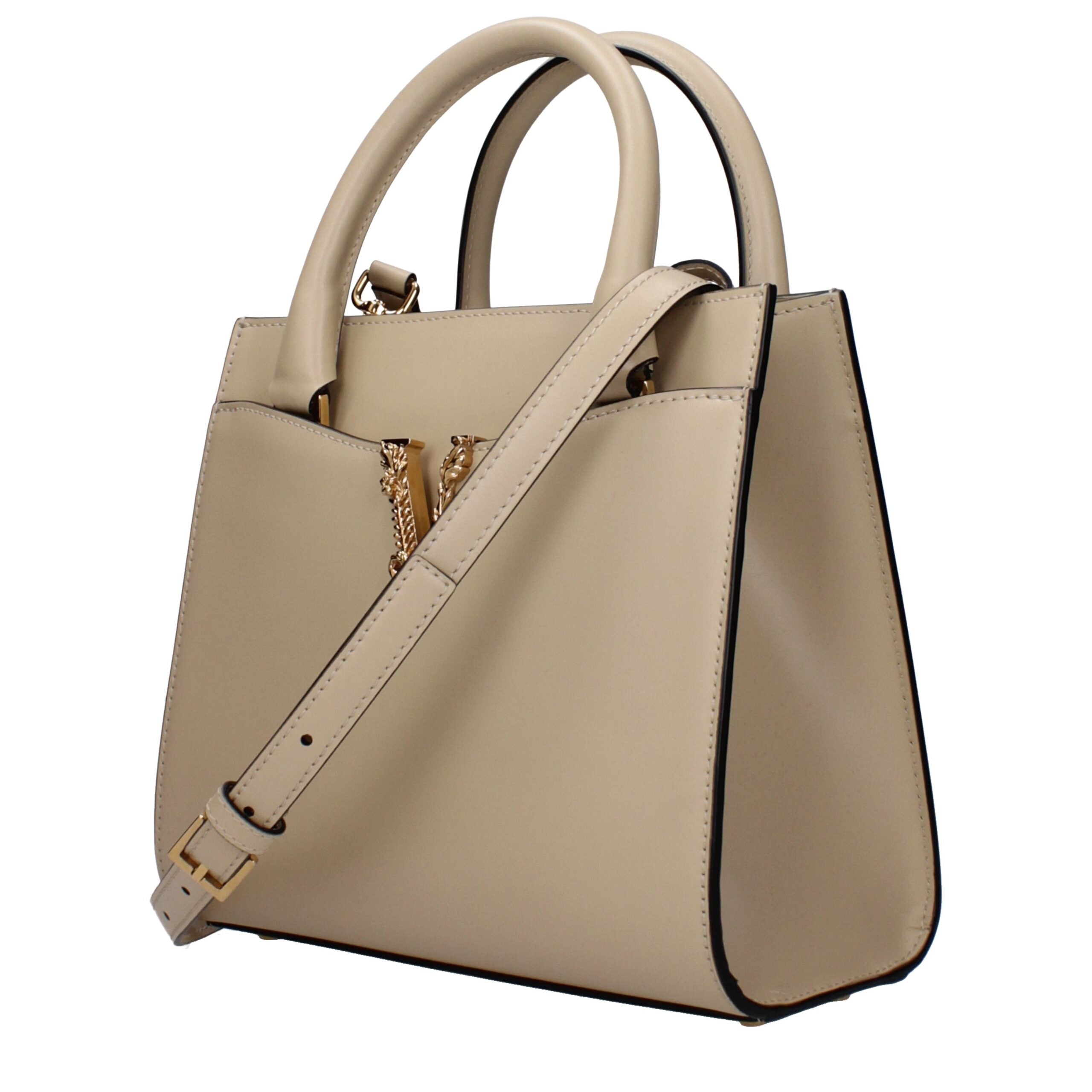 Versace Beige Leather Handbag with Logo Details