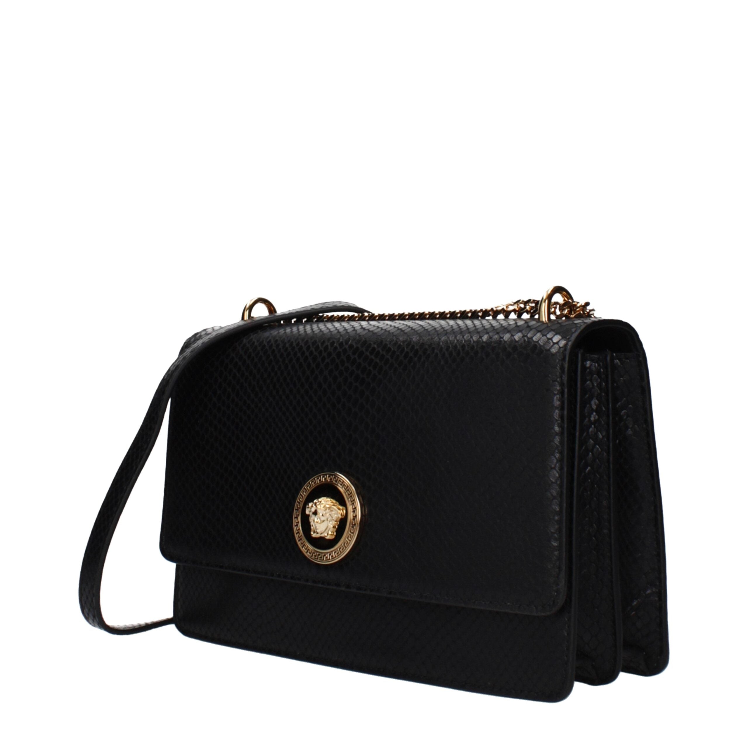 Versace Black Leather Crossbody Bag with Front Detail