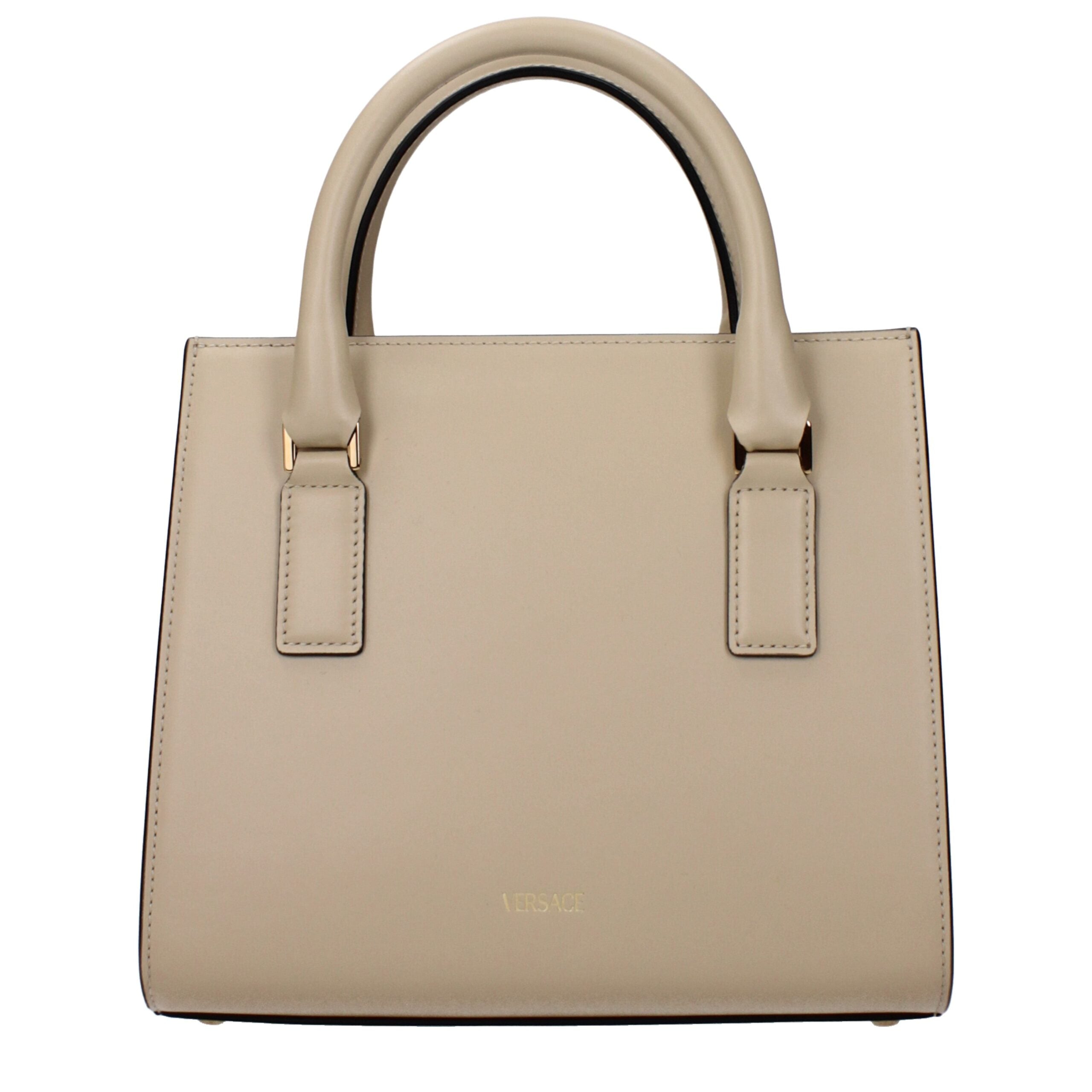 Versace Beige Leather Handbag with Logo Details