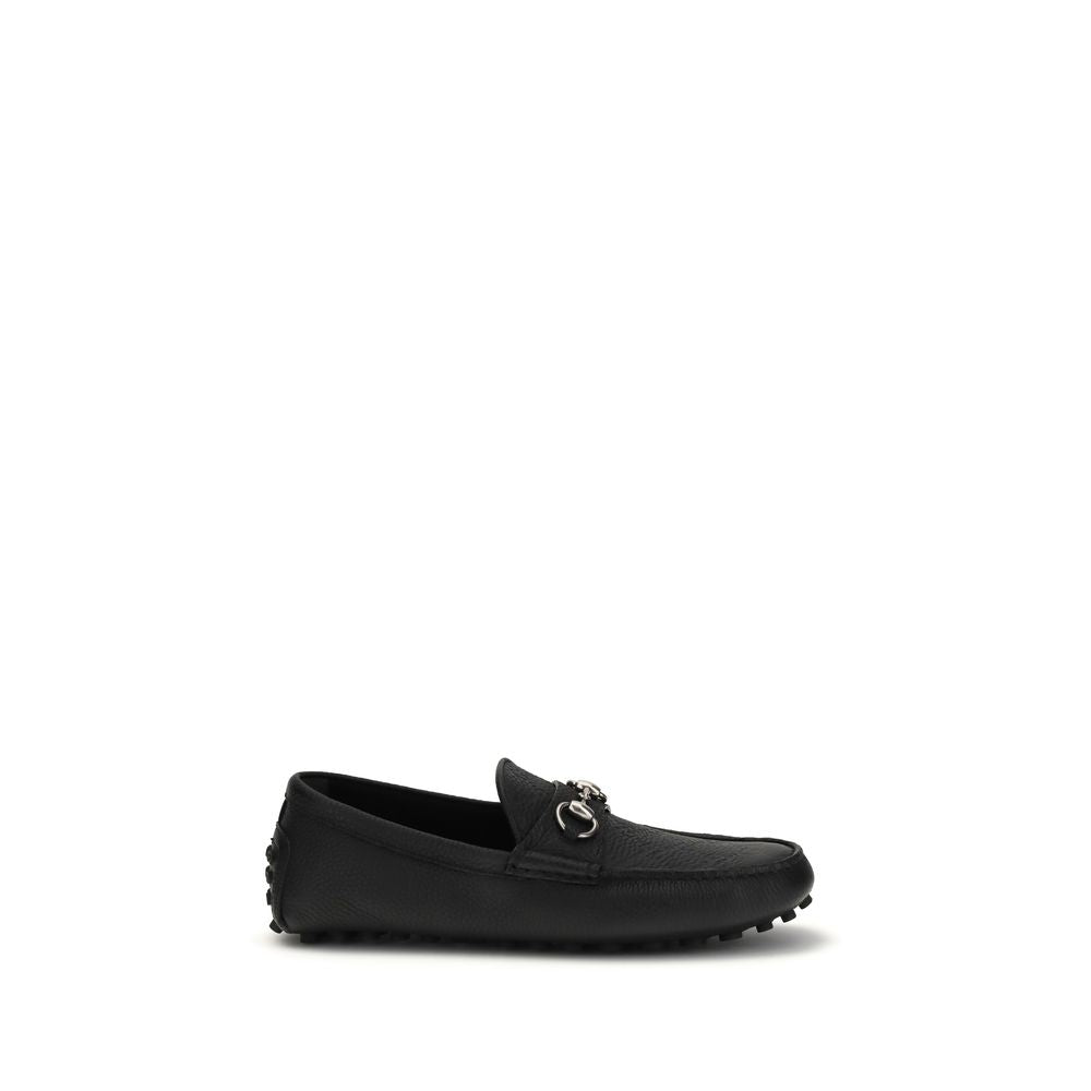 Gucci Black Calf Leather Horsebit Driver Loafers