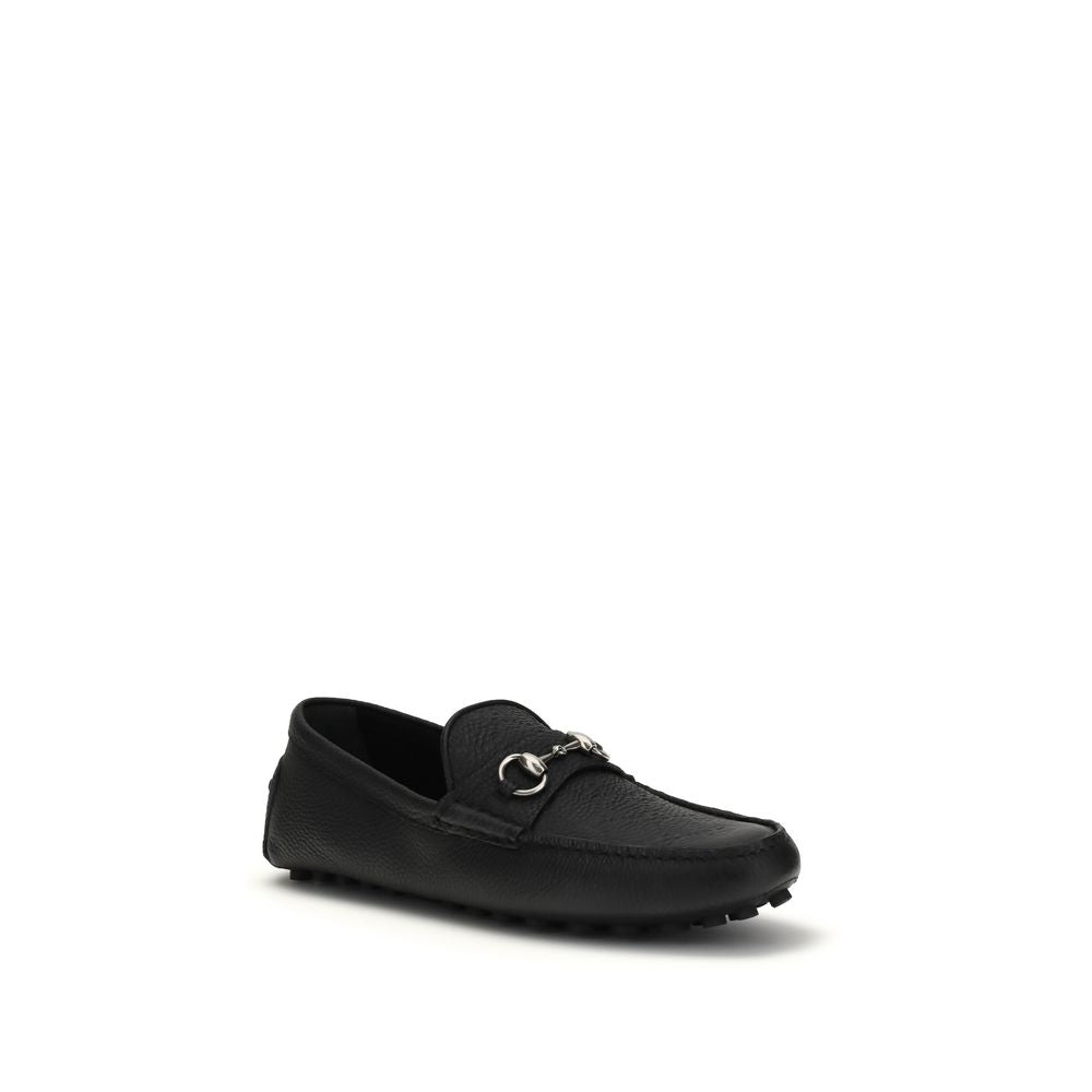Gucci Black Calf Leather Horsebit Driver Loafers