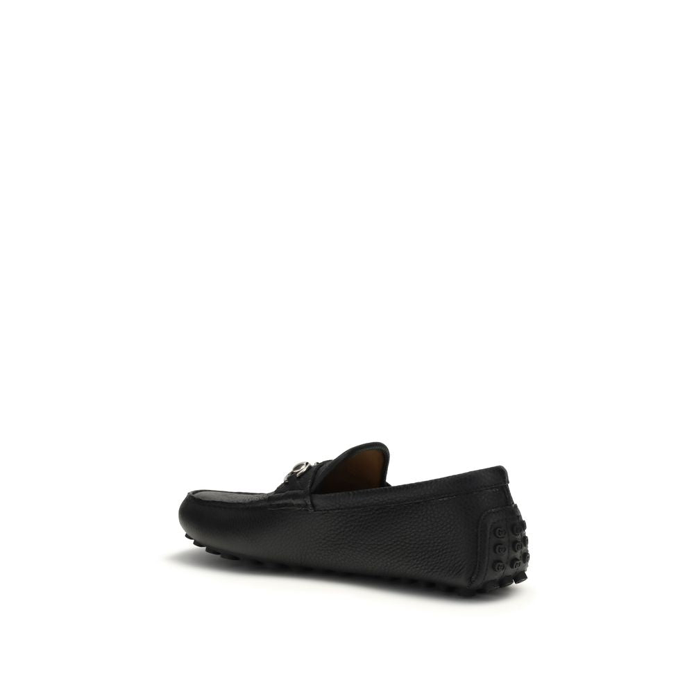 Gucci Black Calf Leather Horsebit Driver Loafers