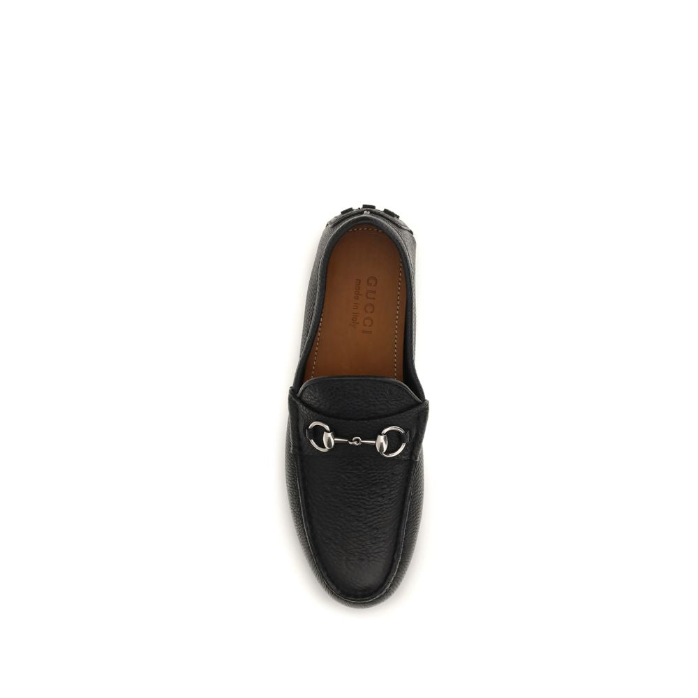 Gucci Black Calf Leather Horsebit Driver Loafers