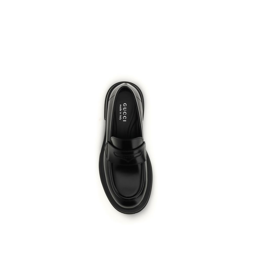 Gucci Black Calf Leather Slip-On Loafers