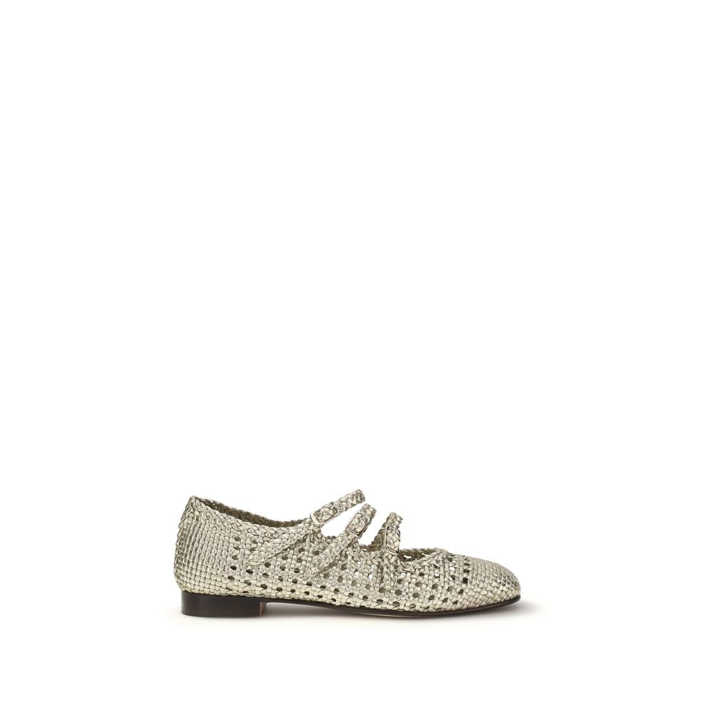 Carel Paris Silver Calf Leather Ballet Flats